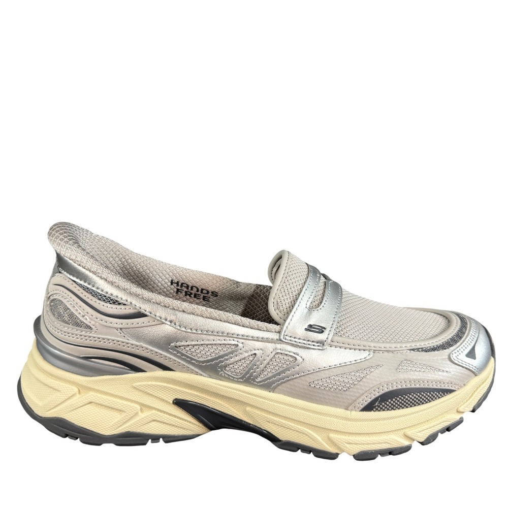 NWOB Skechers Hands Free Slip-ins Stamina Spark Silver Grey Athletic Loafers 9.5